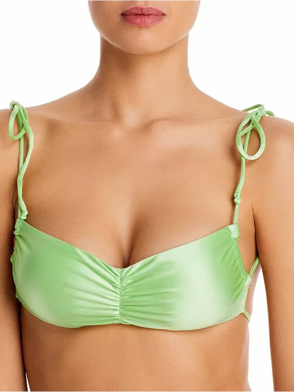 Frankies Bikinis Foxy Satin Bikini Swimsuit Top and Bottom in Honeydew Green - Picture 7 of 7